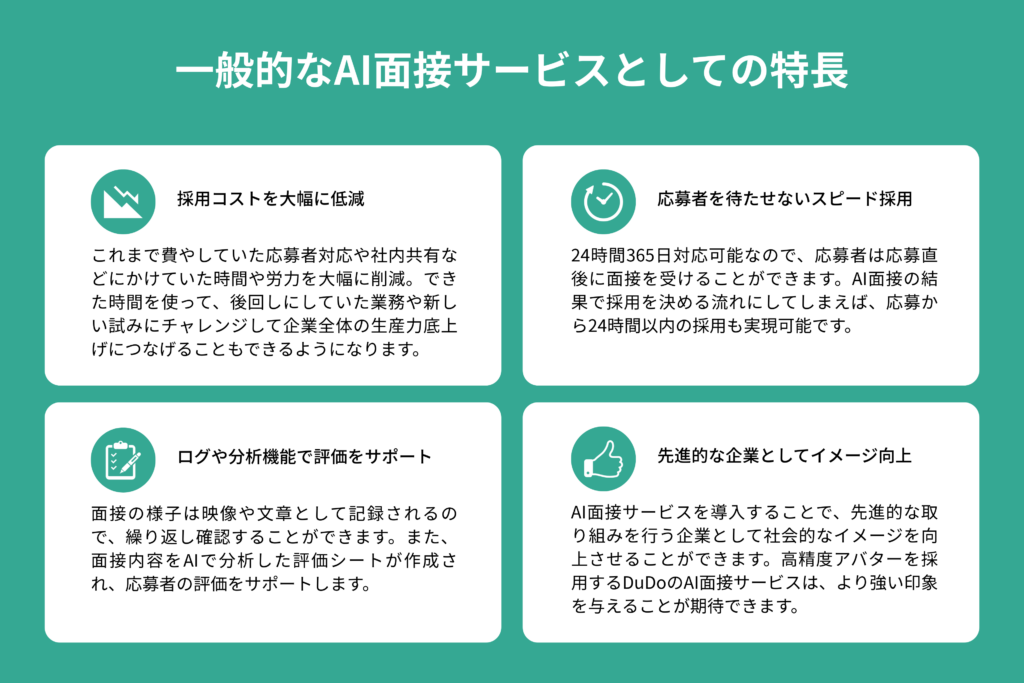DuDo AI面接のAI面接サービスの一般的な特長